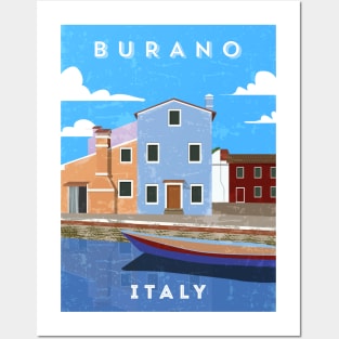 Burano, Italy. Retro travel minimalist poster Posters and Art